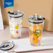 乐唯诗（NERVISHI） 玻璃杯吸管杯可爱少女网红奶茶杯女杯子带盖早餐杯牛奶杯咖啡杯 【无把手】吸管杯（太空）