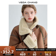 寒潮来了：VEGA CHANG 皮毛一体短外套女2023冬加绒机车风大衣oversize 焦糖棕 M