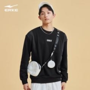 ERKE 鸿星尔克 卫衣男圆领套头衫上衣秋季男士休闲跑步健身运动卫衣 正黑 3XL