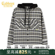 Cabbeen 卡宾 男装连帽格纹衬衫春新款宽松潮流衬衣外套街头W 煤黑色01 48/170/M