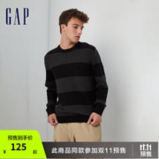 Gap 盖璞 男装秋冬2023新款纯棉宽松圆领长袖针织衫730479时尚休闲毛衣 黑灰拼接 180/96A(M)