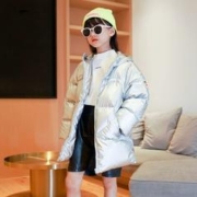 大嘴猴 女童羽绒服衣冬长款过膝外套儿童银色进口童装