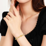 周大生 和田玉手串女款足金喜柿莲莲金镶玉手链送女友妈妈圣诞新品