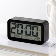 汉时（Hense）多功能LCD电子闹钟语音报时台钟夜光床头钟学闹表充电时钟HA86 黑色电池版