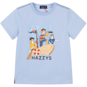 哈吉斯（HAZZYS）童装短袖男童t恤儿童夏季新品中大童时尚印花圆领衫 天空蓝 155