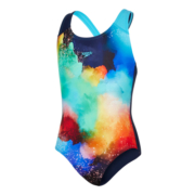 速比涛（Speedo）经典竞速抗氯柔软贴合时尚女童连体泳衣 807386C278  海蓝/蓝 28