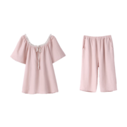 安之伴睡衣女夏季薄款舒适透气可外穿宽松版短袖七分裤套头家居服套装 豆沙-女 M