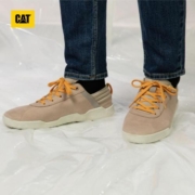 CAT卡特  户外休闲鞋男女鞋 舒适牛皮平底鞋网眼橡胶底防滑耐磨低帮鞋 杏色 38