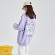 TONLION 唐狮 2023春季新款加绒卫衣女生圆领紫色宽松无帽上衣可爱ins潮