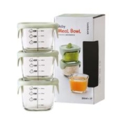 LOCK&LOCK 婴儿耐热玻璃辅食盒宝宝辅食碗可冷冻储存保鲜盒套装230ML*3豆绿