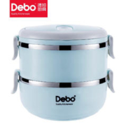 Debo 德铂 304不锈钢保温便当盒 双层蓝色-1400ml