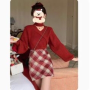 BTTKDL 冬装搭配一整套茶里茶气小香风红色新年圣诞战袍今年流行套装
