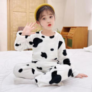 酷丽亚 儿童法兰绒睡衣秋冬新款男童女童家居服保暖宝宝加绒套装童装 2288法兰绒奶牛 150#建议身高135CM