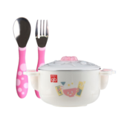 gb好孩子注水保温碗儿童餐具不锈钢碗宝宝辅食碗防摔碗勺叉套装 注水保温碗3件套 白色