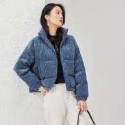 DUIBAI 对白 白鸭绒灯芯绒冬装女士丝绒直筒外套立领短款加厚保暖羽绒服