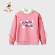 Classic Teddy精典泰迪女童卫衣加绒儿童套头上衣中小童装冬季长袖衣服冬款新款 毛线字母花朵粉色 120