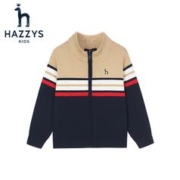 HAZZYS 哈吉斯 品牌童装男童开衫线衣春中大童小立领英伦风撞条开衫线衣 藏蓝 145