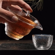 朗特乐 日式初雪耐热加厚玻璃锤目纹茶具品茗杯三才盖碗初雪公道杯功夫茶具分茶器茶漏茶海用具茶具套装组合 初雪套装（1盖碗+4茶杯）