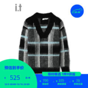 b+ab it 女装V领格纹针织衫新品复古时尚毛绒毛衣3237IJ BKZ/黑色 S
