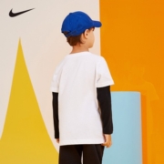 NIKE 耐克小童装男童长袖T恤春秋儿童假两件针织休闲上衣打底衫 纯白色 130/64(7)