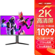 HKC 惠科 24.5英寸 2K FastIPS 170Hz广色域1ms快速液晶高清屏幕VG253Q