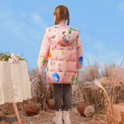 ROMON 罗蒙 女童冬季羽绒服2023新款儿童中长款连帽90白鸭绒加厚保暖外套 粉色 110cm充绒量85克