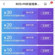 即享好券：京东京造满11-10/21-20/31-30元优惠券 会员9.5折优惠券