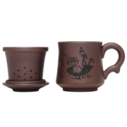 金镶玉 茶杯 办公杯宜兴紫砂原矿 办公杯茶水分离内胆礼盒 荷塘月色350ml