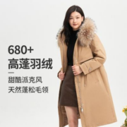 波司登 女士大毛领派克服 长款羽绒服