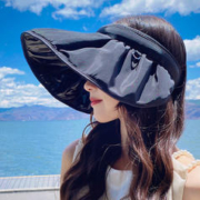 黑胶贝壳空顶帽子女大帽檐夏季折叠帽