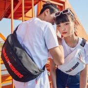 Lee 斜挎包男潮牌胸包腰包情侣同款单肩包防泼水大容量运动风潮包 M 黑色 51*12*20CM