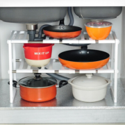 米良品（Kavar） 懒人厨房伸缩水槽下置物架落地多层储物架可收缩收纳橱柜分层架 白色