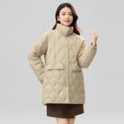 冰洁BENGEN 中长款羽绒菱格纹品质时尚立领休闲商务女式羽绒服