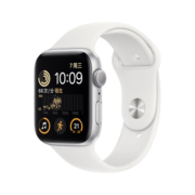 Apple Watch SE 2022款智能手表GPS款44毫米银色铝金属表壳白色运动型表带 健康电话手表  MNK23CH/A