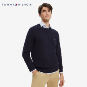 TOMMY HILFIGER男装纯棉休闲通勤小绣标舒适打底圆领套头针织衫XM0XM02080 藏青色DW5 M