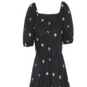 betu百图女装夏季小清新撞色碎花显瘦方领短袖连衣裙2107T62 黑色 M