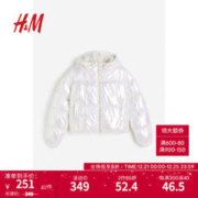 H&M 女装棉服2023冬季新款保暖落肩长袖宽松拉链连帽短外套1161622 奶油色/幻彩 160/88A