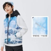 巴拉巴拉 男童羽绒马甲秋冬款中大童儿童保暖背心连帽撞色满印潮酷