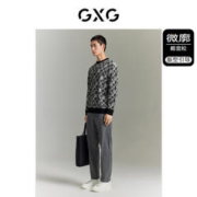 GXG 男装 双色格纹含羊毛满印提花撞色圆领毛衣针织衫
