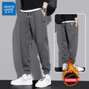 JEANSWEST 真维斯 休闲裤男加绒保暖秋冬款青少年男士宽松束脚裤抽绳弹力运动裤子男 深灰色 3XL