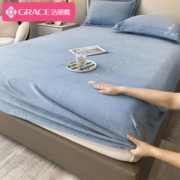 GRACE 洁丽雅 A类母婴级加厚牛奶绒刺绣床笠180*200cm天蓝