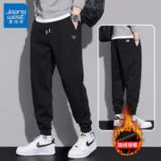 JEANSWEST 真维斯 休闲裤男加绒保暖秋冬款青少年男士宽松束脚裤抽绳弹力运动裤子男 黑色 3XL