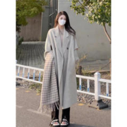 FOURDATRY 仿羊绒呢子大衣女2023秋冬新款韩版宽松中长款赫本风羊毛呢外套女 粉色 XL