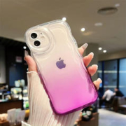 昊穆 简约波浪边透明渐变苹果12手机壳硅胶气囊壳全包防摔iphone14promax情侣款保护套