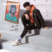 SKECHERS斯凯奇男子新品情侣款厚底户外老爹鞋时尚休闲鞋 黑色/白色/柠檬色/BKWL 42