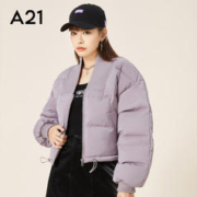 A21 秋冬季新款女装短款外套慵懒保暖棉衣棒球服女加厚工装棉服女 灰紫红 L