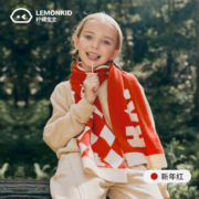 Lemonkid儿童秋冬福墩墩新年围巾保暖舒适男女童宝宝针织围脖亲肤柔软 新年红 均码