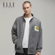 ELLE HOMME 男士加绒夹克潮流字母刺绣拉链外套