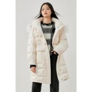 24日10点：太平鸟女装 气质长款毛领羽绒服女冬季格型绗缝羽绒服女