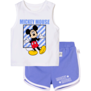 迪士尼（Disney）童装 男童套装儿童纯棉背心套装米奇无袖T恤运动短裤2件套 米白 100cm